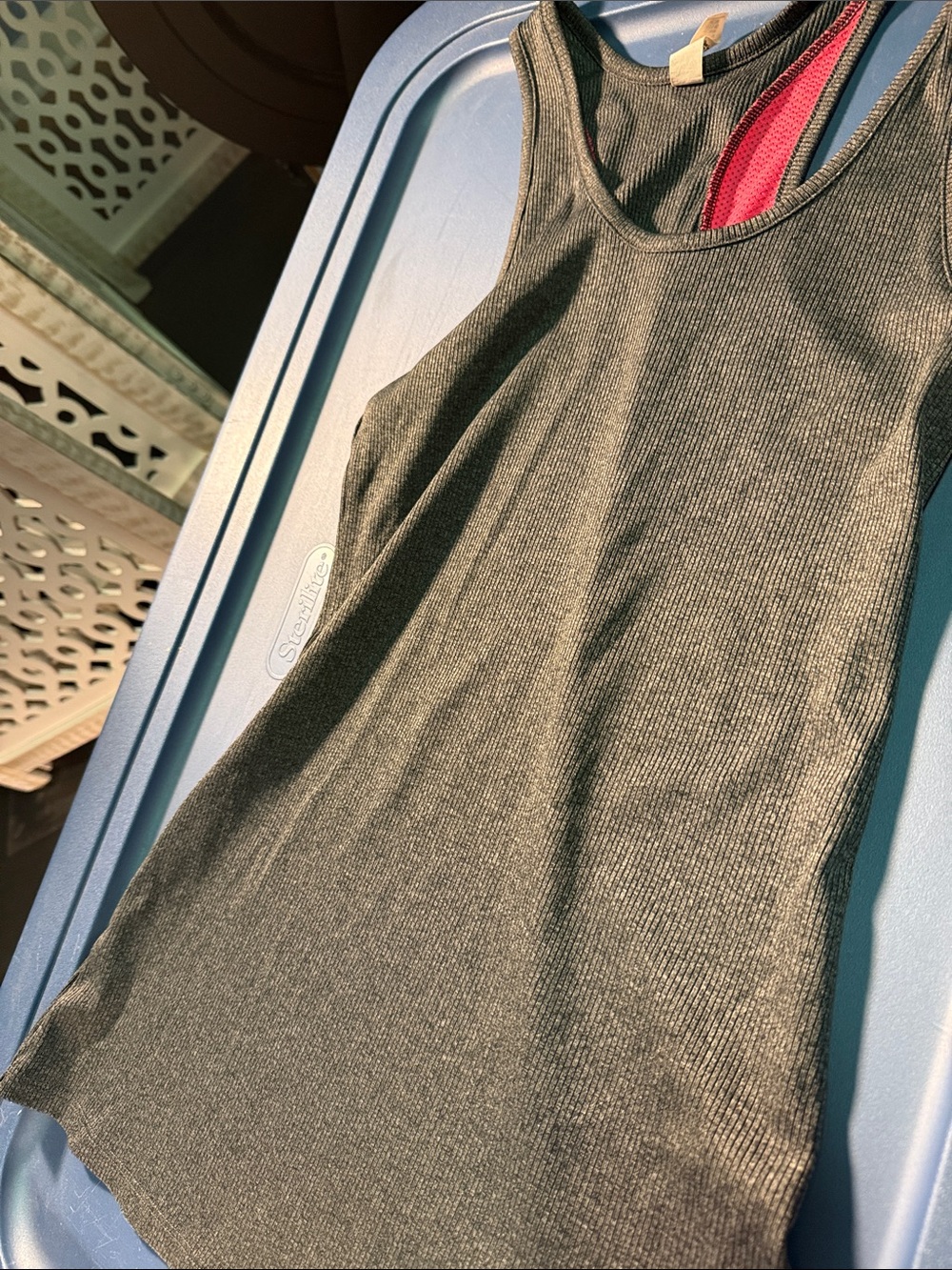 Under Armour Charcoal Gray Ribbed Tank with Pink Inner Layer